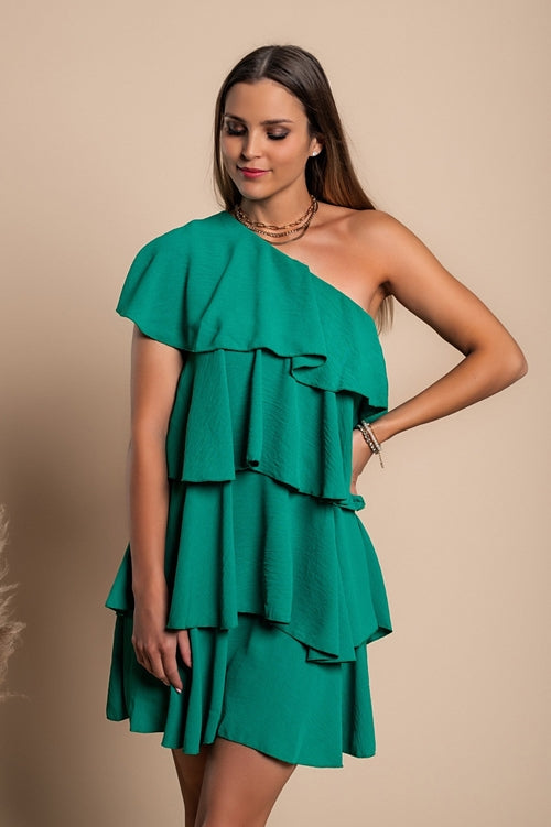 Elegantna mini obleka z volani Liona, zelena