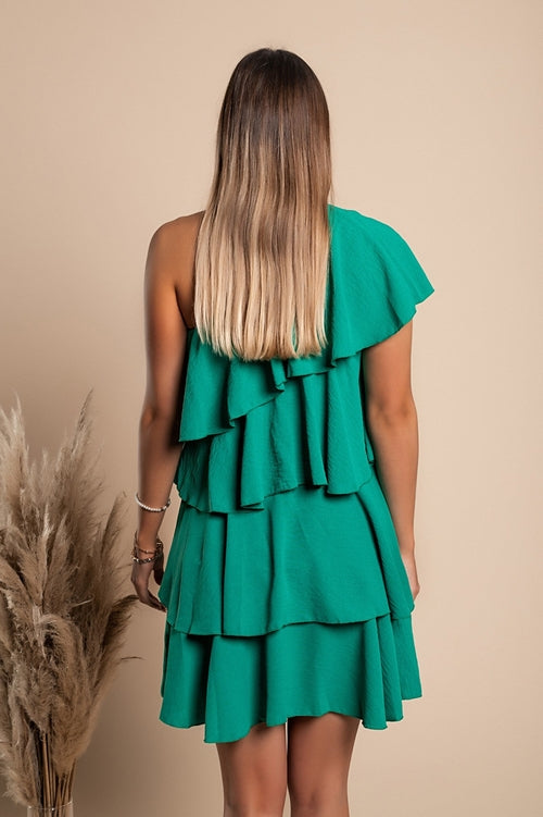 Elegantna mini obleka z volani Liona, zelena