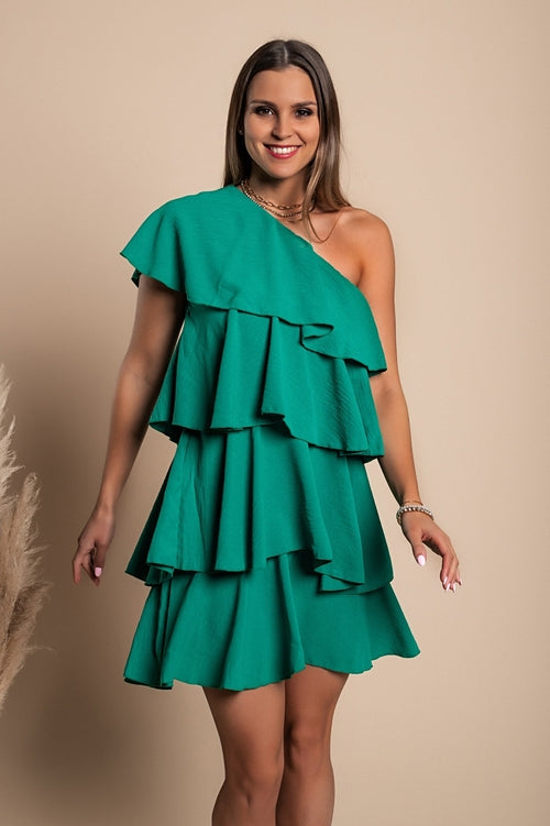 Elegantna mini obleka z volani Liona, zelena
