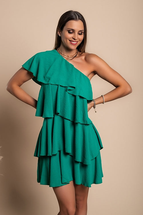 Elegantna mini obleka z volani Liona, zelena